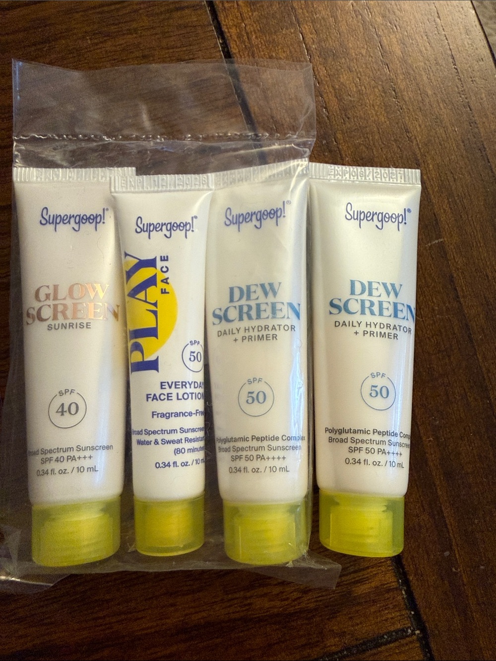 Supergoop! Sunscreen Minis- 2x Dew Screen, Play Face & Glow Screen 0.34 Oz each